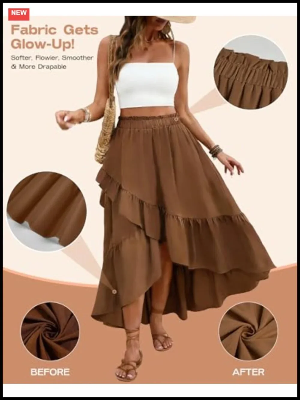 Women's Boho Wrap Maxi Skirt Ruffle High Low Asymmetrical